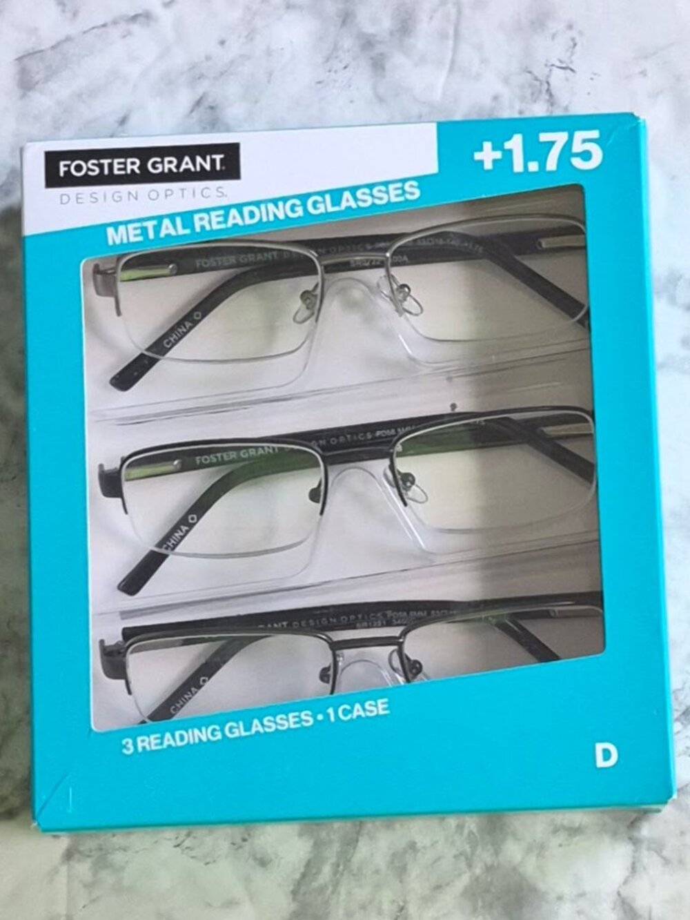 Foster Grant Design Optics Metal Reading Glasses 3-Pack w/ Case +1.75 - Style D